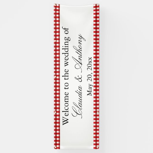 Rood-wit geruit barbecueturndown Huwelijk  Spandoek (Verticaal)