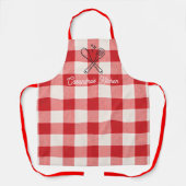 Rood-wit geruit cadeau met eigen naam schort (Voorkant)
