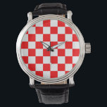 Rood wit geruit controlepatroon horloge<br><div class="desc">Rood en Wit Controleer Geblokte Geometrische Vierkantjes Patroonontwerp</div>