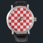 Rood wit geruit controlepatroon horloge<br><div class="desc">Rood en Wit Controleer Geblokte Geometrische Vierkantjes Patroonontwerp</div>