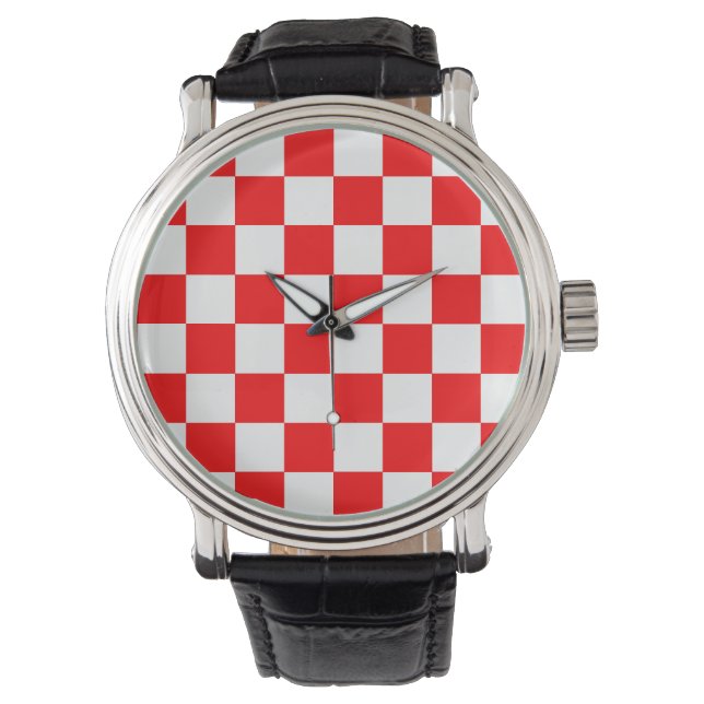 Rood wit geruit controlepatroon horloge (Voorkant)