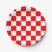Rood wit geruit controlepatroon papieren bordje (Voorkant)