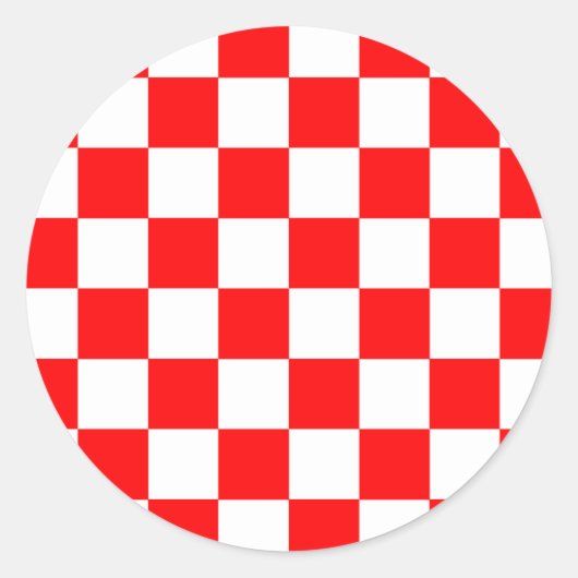 Rood wit geruit controlepatroon ronde sticker (Voorkant)