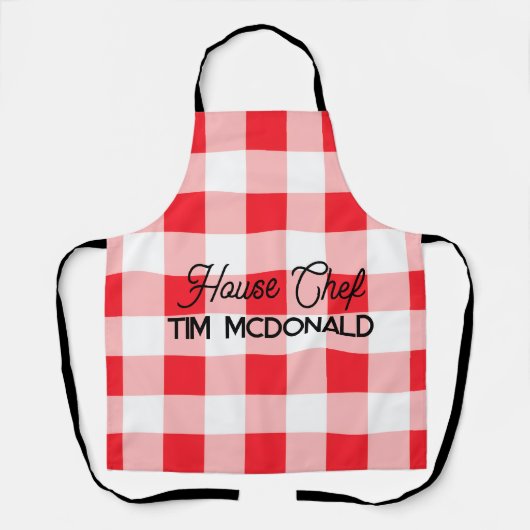Rood Wit Geruit Gingham HUISHOUDKUNDIGE Schort (Voorkant)