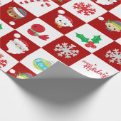 Rood Wit Geruit Kerstmis Xmas Cartoon  Cadeaupapier (Hoek)