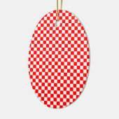 Rood & Wit Geruit Patroon Keramisch Ornament (Links)