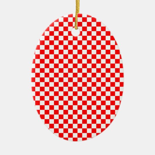 Rood & Wit Geruit Patroon Keramisch Ornament (Voorkant)