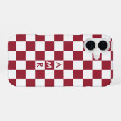 Rood wit geruit patroon met monogram iPhone 16 hoesje (Achterkant horizontaal)