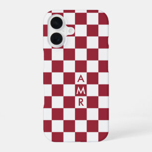 Rood wit geruit patroon met monogram iPhone 16 hoesje