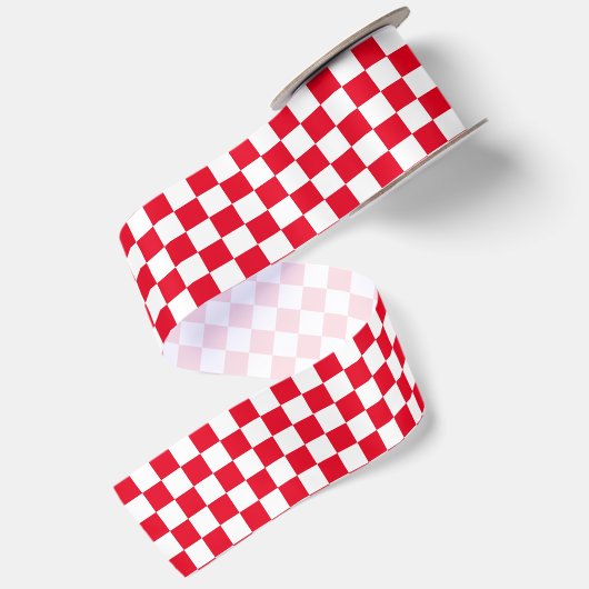 Rood-wit geruit patroon satijnen lint (Achterkant)