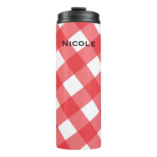 Rood & Wit Geruit Picknickpatroon Thermosbeker (Voorkant)