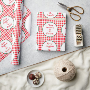 Rood Wit Geruit PRETTIG KERSTFEEST Naam Cadeaupapier