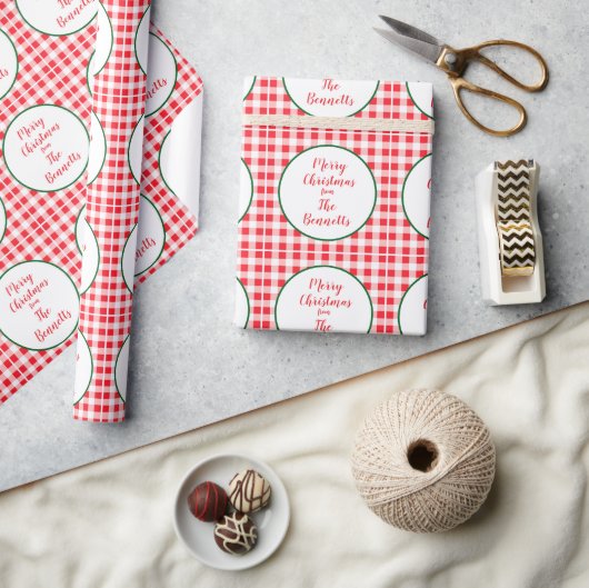 Rood Wit Geruit PRETTIG KERSTFEEST Naam Cadeaupapier (Crafts)