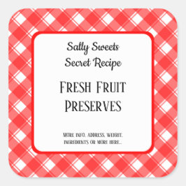 Rood wit geruit retro aangepast inmaken of recept vierkante sticker