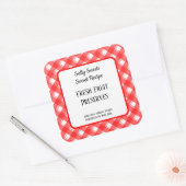 Rood Wit Geruit Retro Aangepaste Inmaak- of Recept Vierkante Sticker (Envelop)