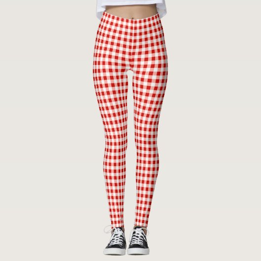 Rood-wit geruit ruitjesprint leggings (Voorkant)