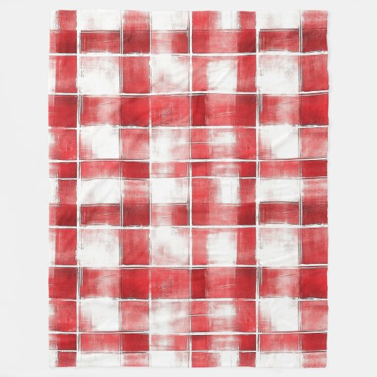 Rood Wit Geruit Strepen Fleece Deken (Voorkant)