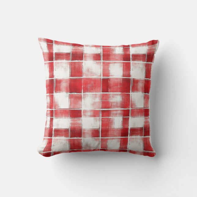 Rood Wit Geruit Strepen   Kussen (Voorkant)