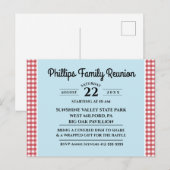 Rood & Wit Geruit Tafelkleed Blauw Familie Reünie Uitnodiging Briefkaart (Voorkant / Achterkant)