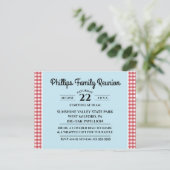 Rood & Wit Geruit Tafelkleed Blauw Familie Reünie Uitnodiging Briefkaart (Staand voorkant)