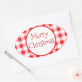 Rood Wit Geruit Whimsisch PRETTIG KERSTFEEST Ovale Sticker (Envelop)