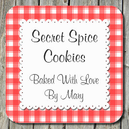 Rood Wit geruite Doily Custom Baking Vierkante Sticker