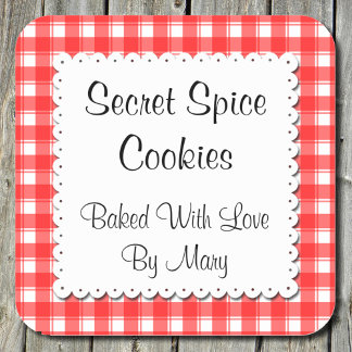Rood Wit geruite Doily Custom Baking Vierkante Sticker