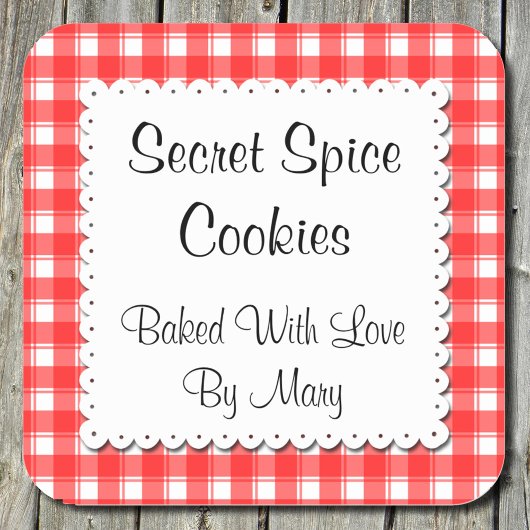 Rood Wit geruite Doily Custom Baking Vierkante Sticker