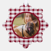 Rood wit geruite hond huisdier Memorial aangepaste Ornament Kaart (Achterkant)