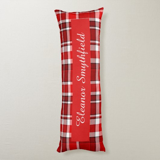 Rood Wit geruite Tartan Custom Lichaamskussen (Achterkant (Verticaal))
