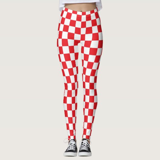 Rood & Wit Geruite Vierkante Vierkante Patroon Leggings (Voorkant)