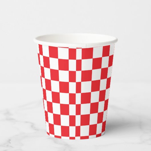 Rood & Wit Geruite Vierkantjes Party Cheques Papie Papieren Bekers (Rechts)