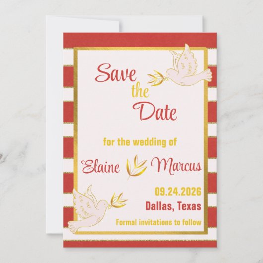 Rood-Wit Gestreept met Gouden Rand Sla de Datum op Kaart (Voorkant)