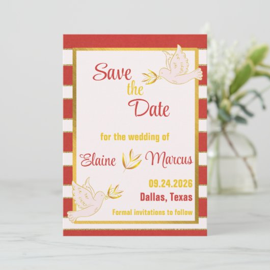 Rood-Wit Gestreept met Gouden Rand Sla de Datum op Kaart (Staand voorkant)