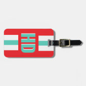 Rood & wit gestreepte Shadow Monogram retro reisla Bagagelabel (Voorkant horizontaal)