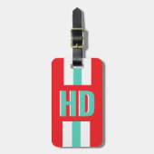 Rood & wit gestreepte Shadow Monogram retro reisla Bagagelabel (Voorkant verticaal)