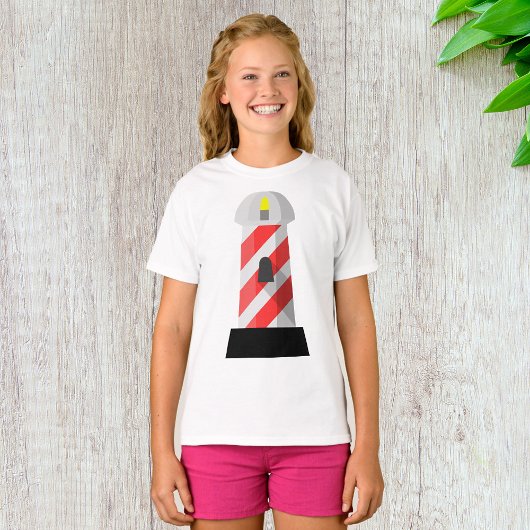 Rood-wit gestreepte vuurtoren t-shirt