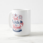 Rood, Wit & Gezegend 4 juli Patriottisch Koffiemok (Voorkant links)