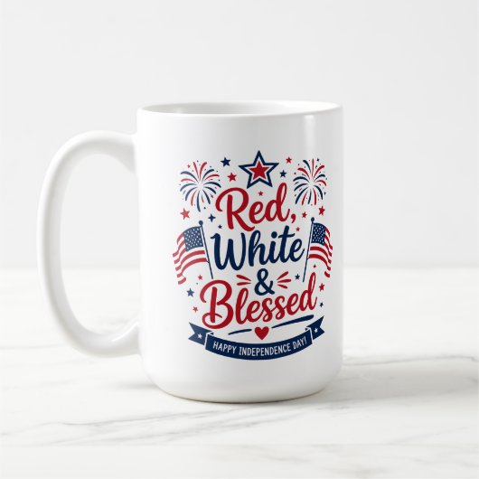 Rood, Wit & Gezegend 4 juli Patriottisch Koffiemok (Links)