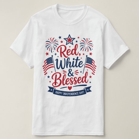 Rood, Wit & Gezegend 4 juli Patriottisch T-shirt (Design voorkant)