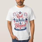 Rood, Wit & Gezegend 4 juli Patriottisch T-shirt (Voorkant)