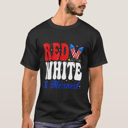 rood wit gezegend 4 juli patriottisch t-shirt (Voorkant)