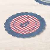 Rood & Wit Gingham, Blauwe Denim Print, Initiaal ( Kartonnen Onderzetters (Gekanteld)