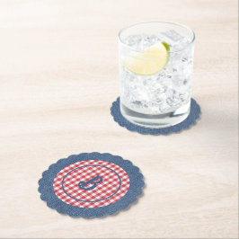 Rood & Wit Gingham, Blauwe Denim Print, Initiaal ( Kartonnen Onderzetters