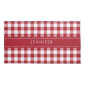Rood & Wit Gingham Boerderij Patroon Naam Kussen Kussensloop (Achterkant)