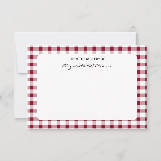 Rood & Wit Gingham Border Gepersonaliseerde Note K Bedankkaart (Voorkant)