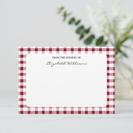Rood & Wit Gingham Border Gepersonaliseerde Note K Bedankkaart (Staand voorkant)