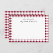 Rood & Wit Gingham Border Gepersonaliseerde Note K Bedankkaart (Voorkant / Achterkant)