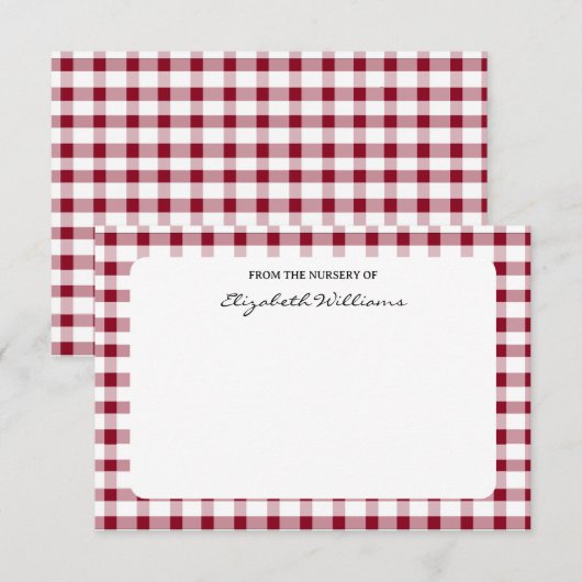 Rood & Wit Gingham Border Gepersonaliseerde Note K Bedankkaart (Voorkant / Achterkant)