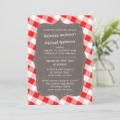 Rood & Wit Gingham Canvas Bruiloft uitnodigingen (Staand voorkant)